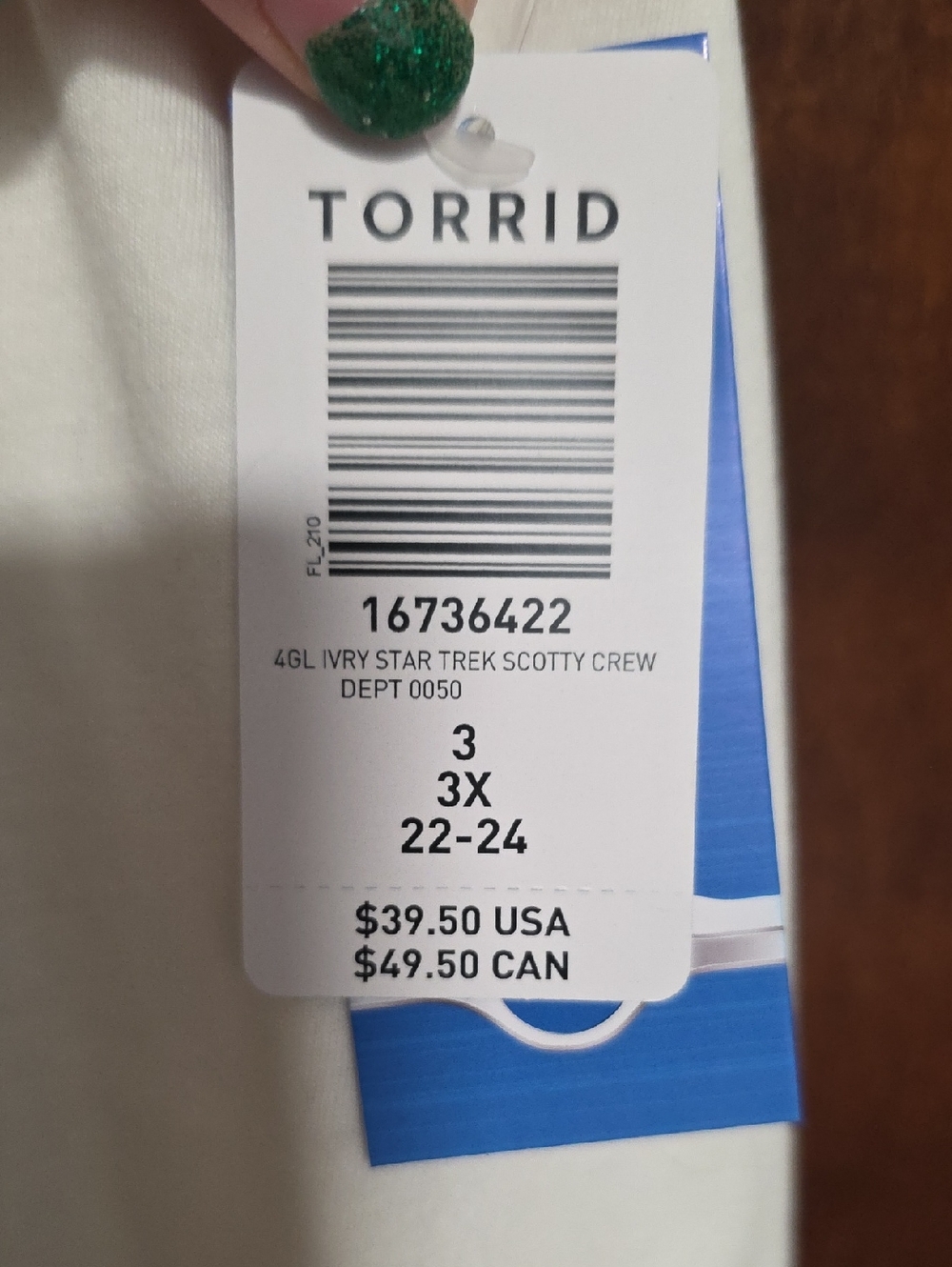 NWT SIZE 3 Torrid Ivory Star Trek Scotty Crew Tee - Graphic Logo - Picture 3 of 3